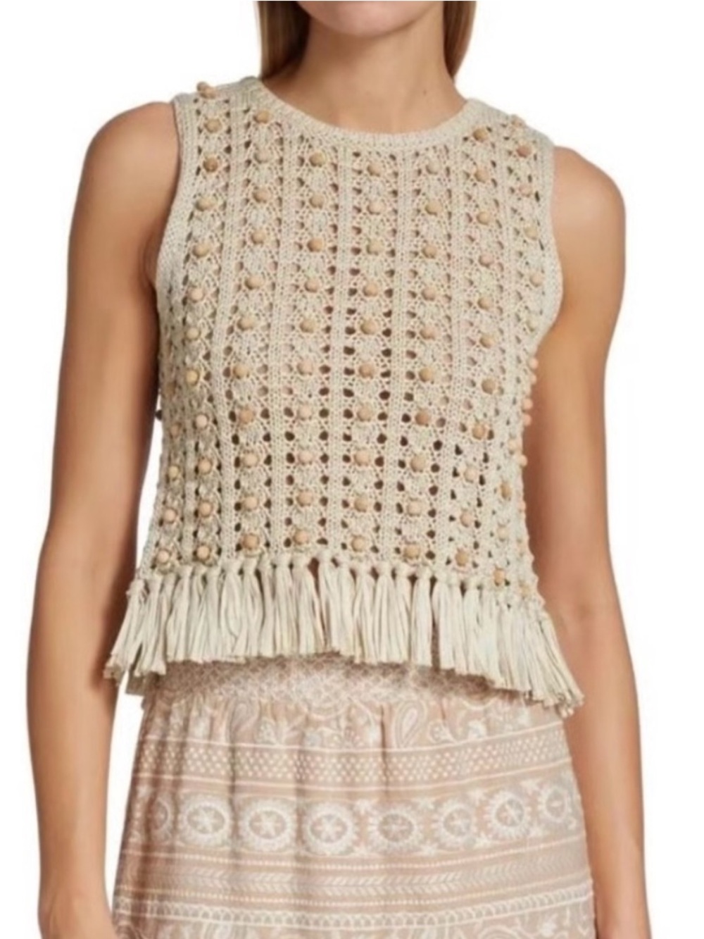 House of Harlow 1960 Beaded Crochet Fringe Tank Top size Large